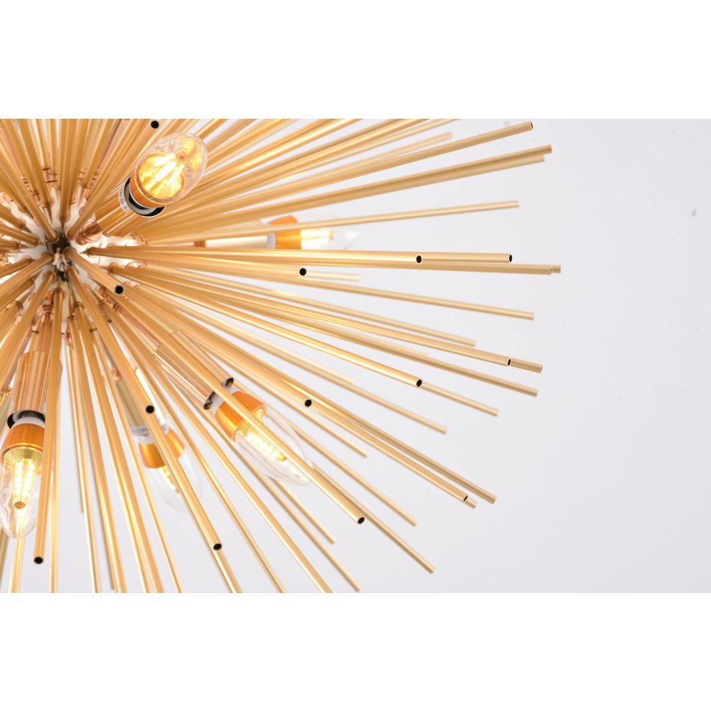 9-Light Brass Iron Chandelier With Aluminum Rods