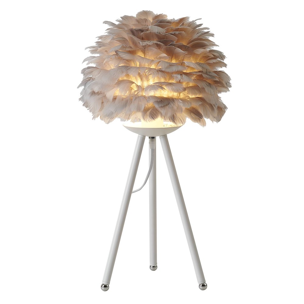 1-Light Grey Goose Feather Ball Table Lamp With A White Iron Frame