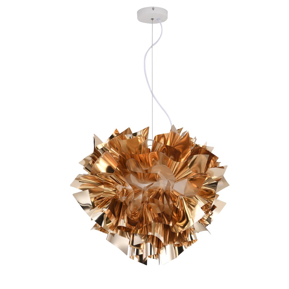 1-Light Shiny Gold Acrylic Chandelier With White Hardware