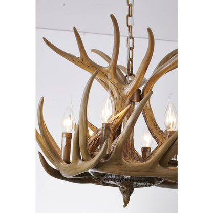 6-Light Brown Polyresin Antler Horn Chandelier