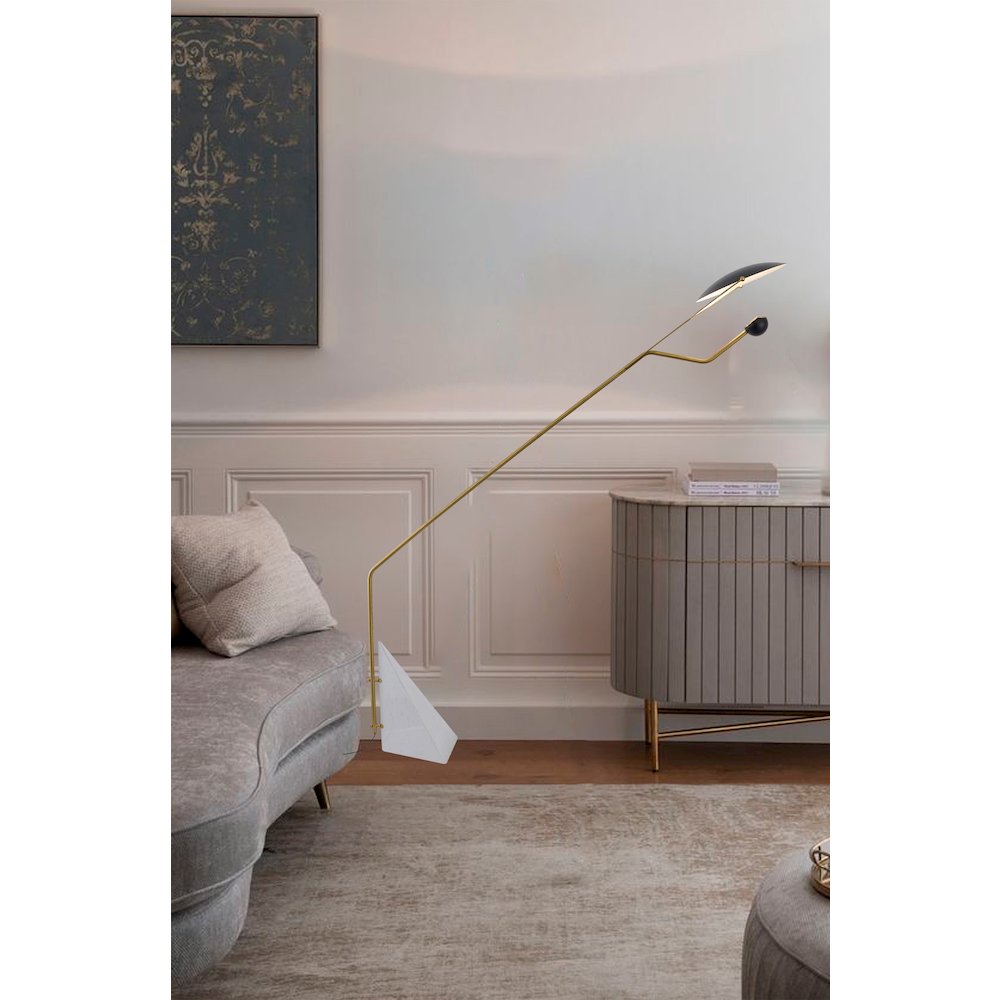 1-Light Black Aluminum Floor Lamp With A Marble Base And Metal Shade