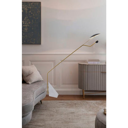 1-Light Black Aluminum Floor Lamp With A Marble Base And Metal Shade