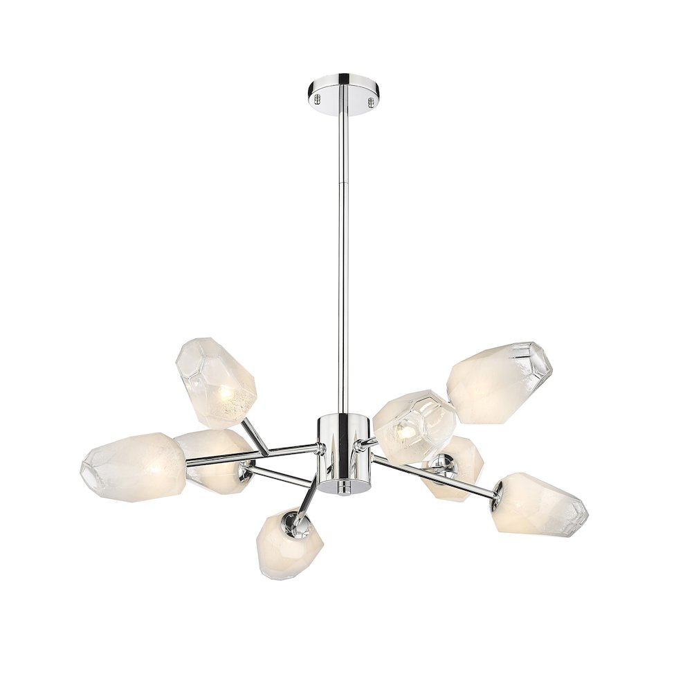 8-Light Chrome Chandelier With White Glass Shades