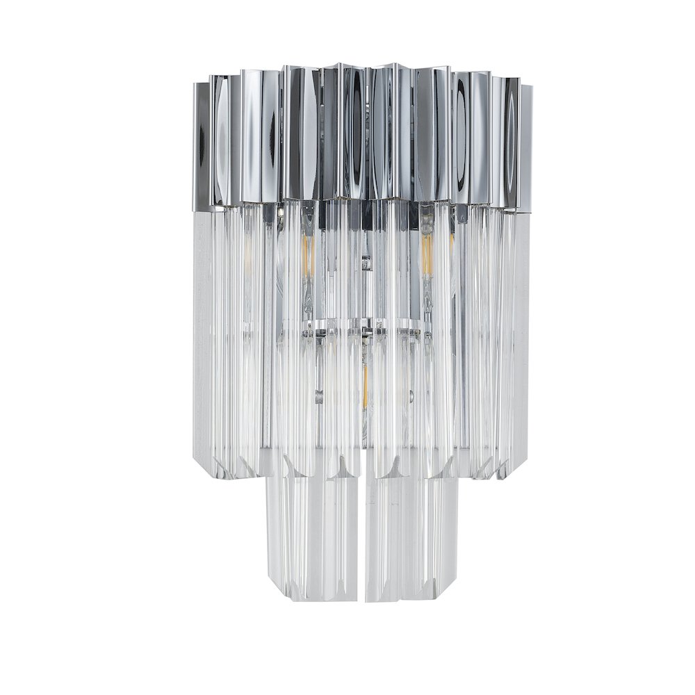 3-Light Chrome Wall Sconce With Clear Hanging Crystals
