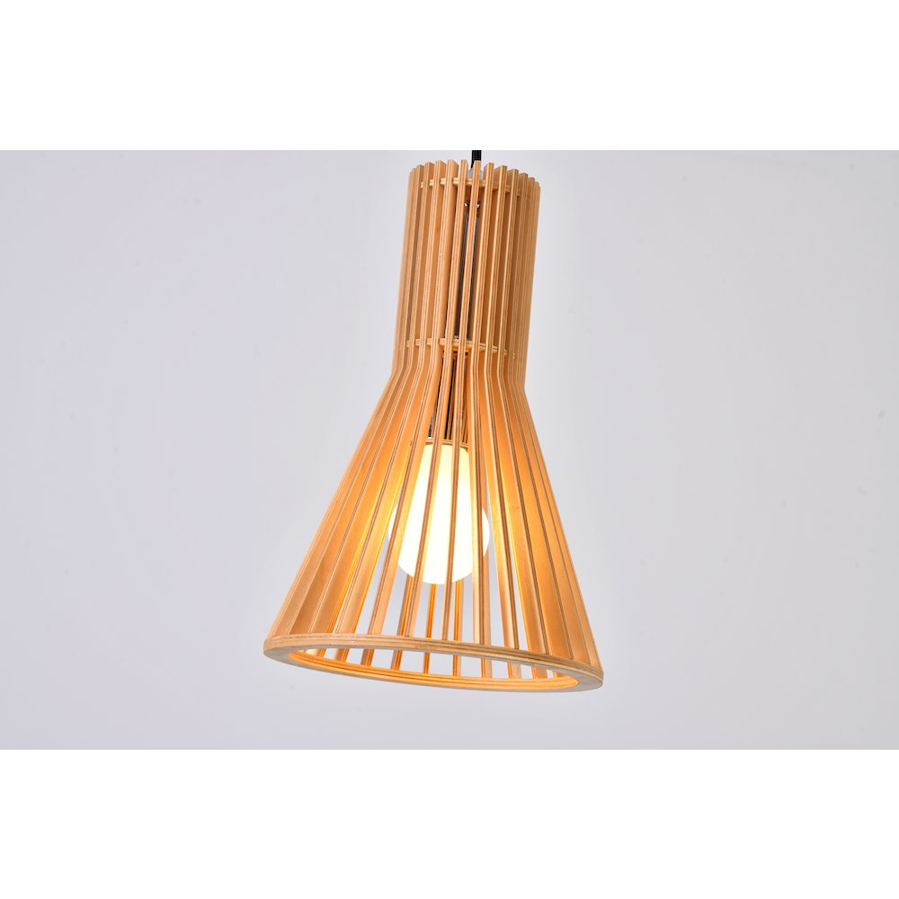 1-Light Natural Wood Single Pendant With A Black Fabric Cord