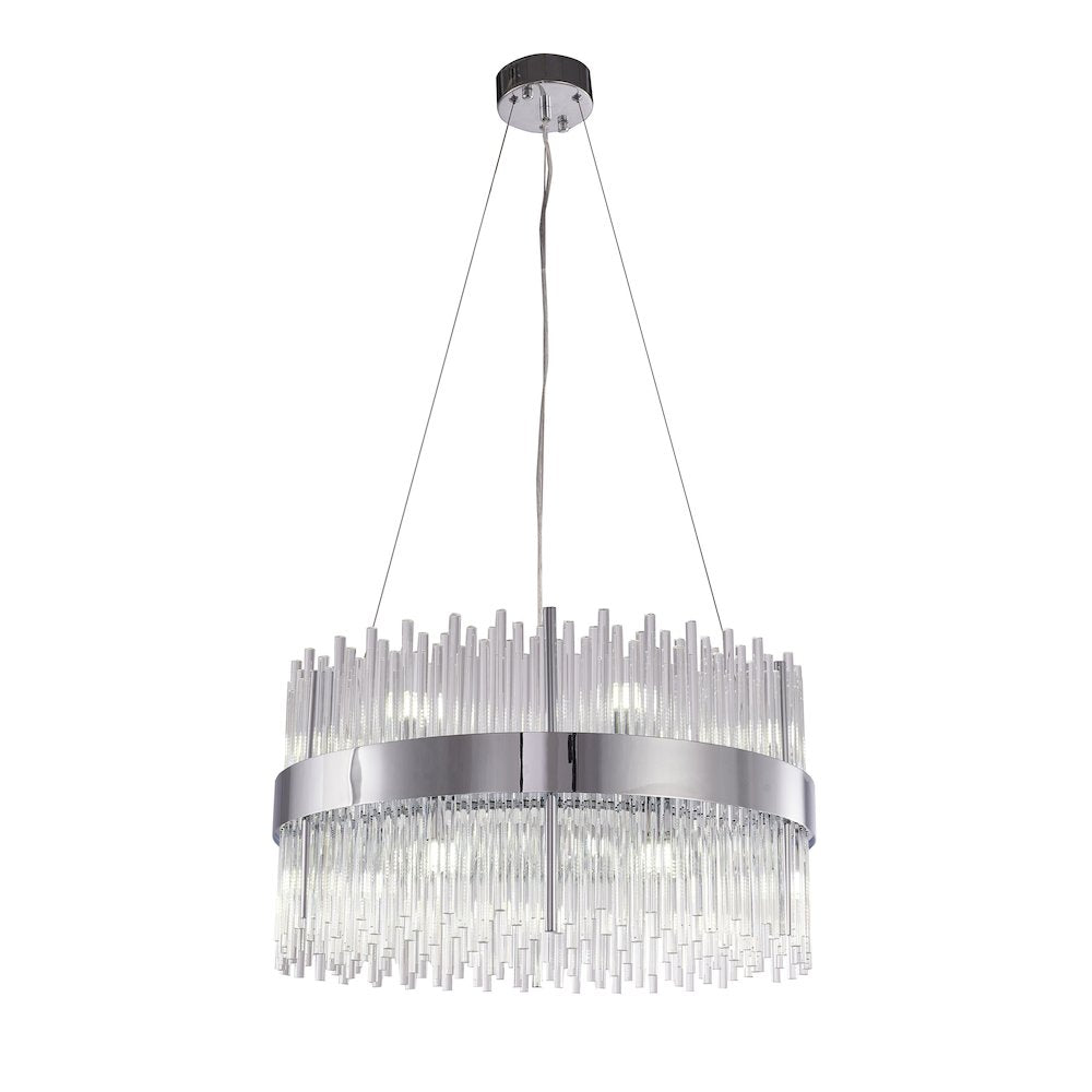 14-Light Chrome Chandelier With Clear Glass Rods