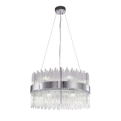 14-Light Chrome Chandelier With Clear Glass Rods