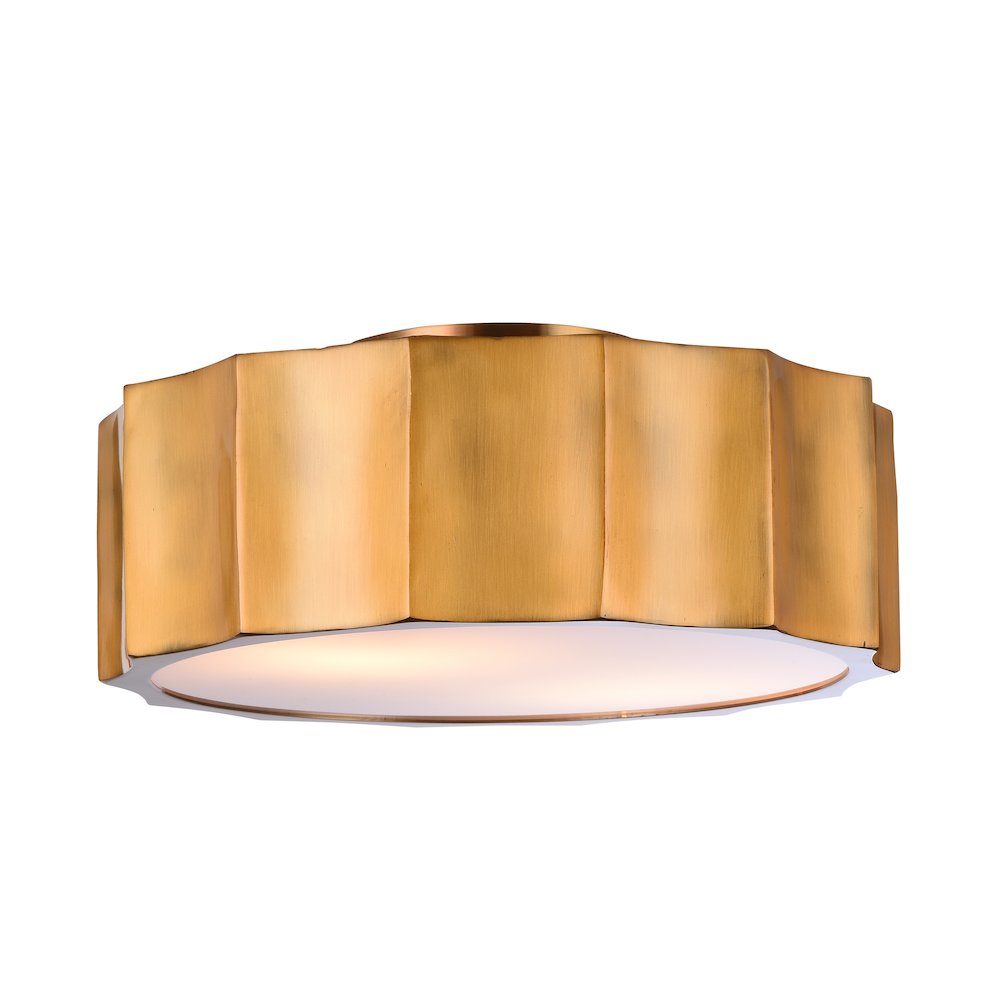 3-Light Brass Iron Flush Mount With A White Acrylic Bottom Cover