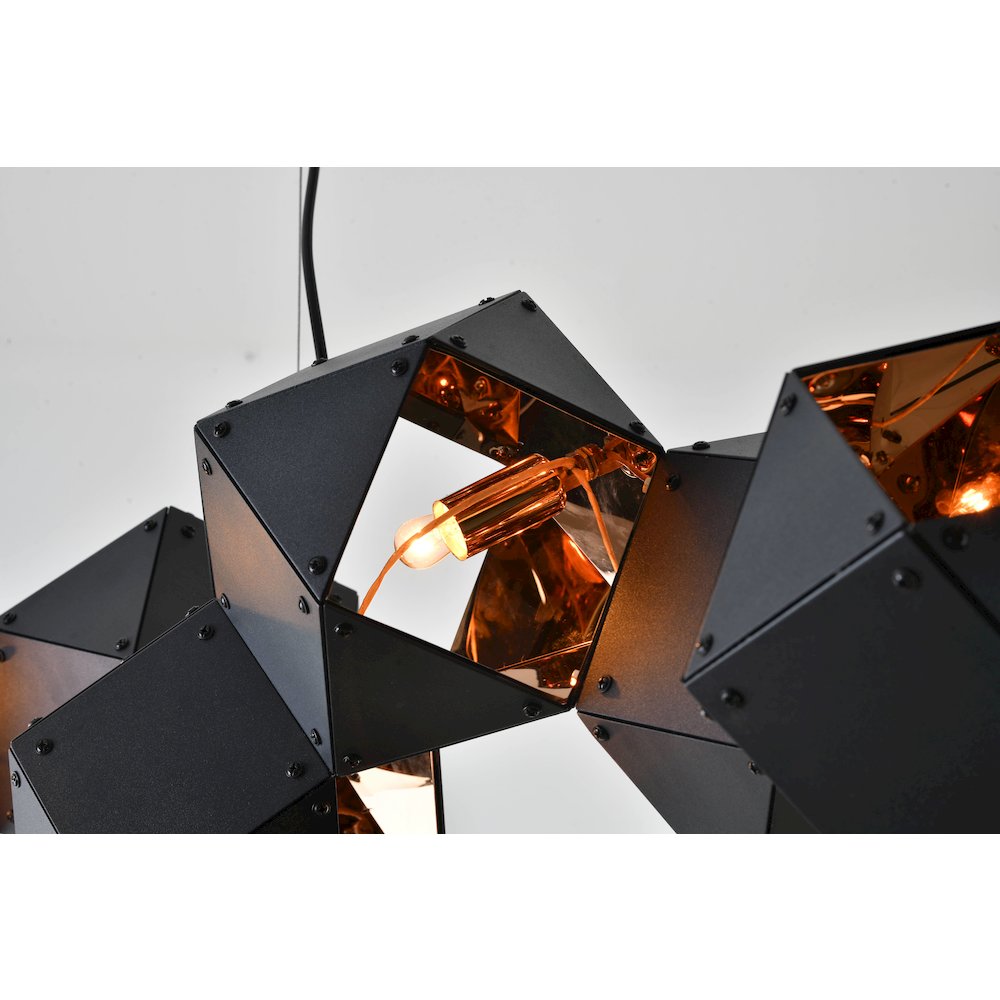 8-Light Black Block Chandelier With A Copper Interior