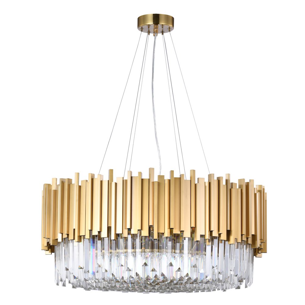 12-Light Gold Stainless Steel Chandelier With Clear Crystals