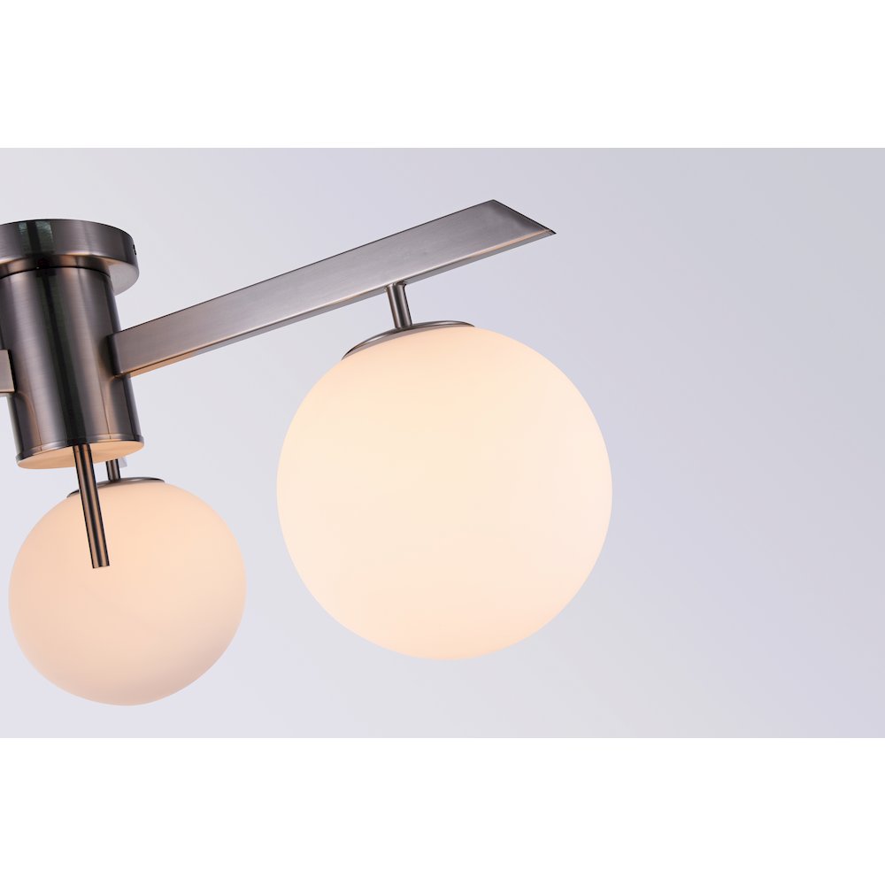 3-Light Shiny Nickel Flush Mount With Milk White Glass Shades