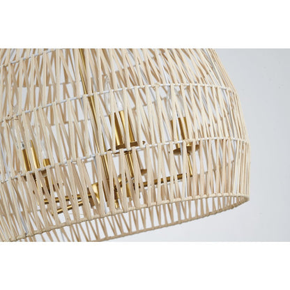 5-Light Brass Chandelier With A Natural White Wood Vine Basket Shade