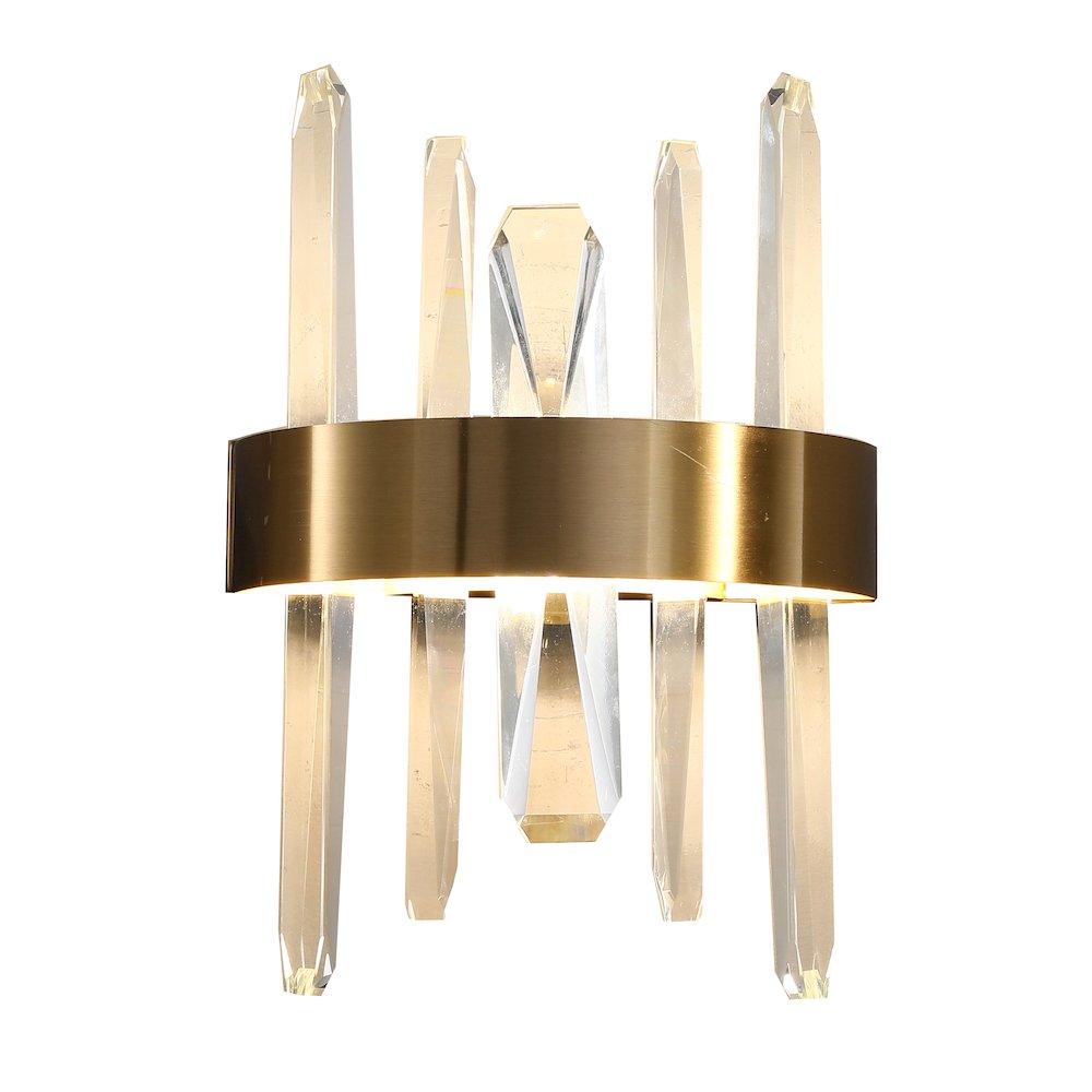1-Light Gold Stainless Steel LED Wall Sconce With Clear Crystal Accents