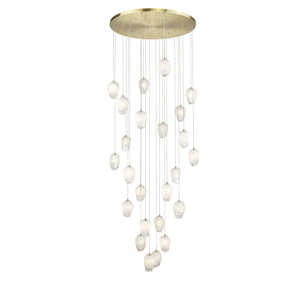 24-Light Gold Chandelier With White Glass Pendants