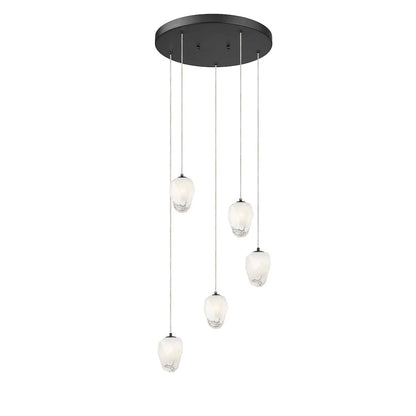 5-Light Black Chandelier With White Glass Shades