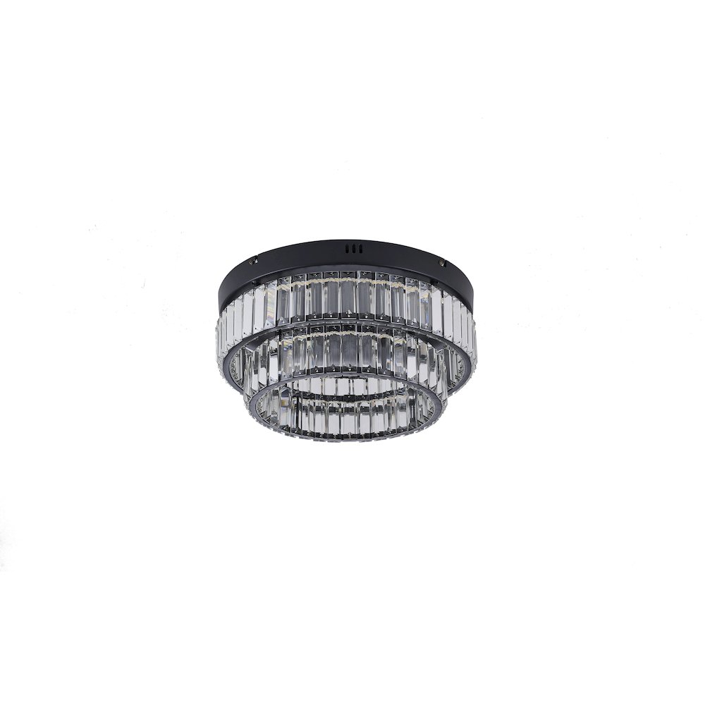 2-Light Satin Black Dimmable LED Flush Mount With Clear Crystals