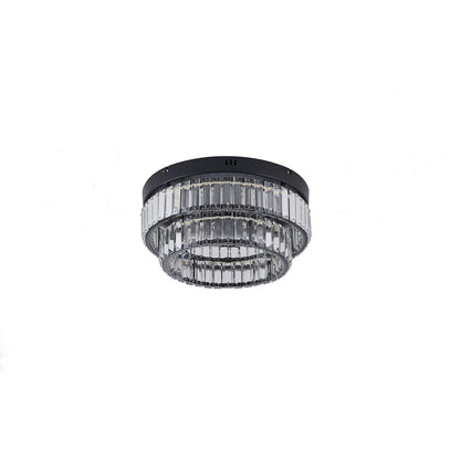 2-Light Satin Black Dimmable LED Flush Mount With Clear Crystals