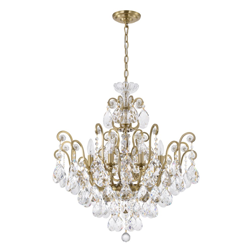 8-Light Antique Brass Chandelier With Clear Crystals