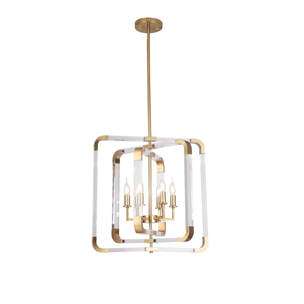 6-Light Copper Metal Chandelier With Clear Acrylic Arms