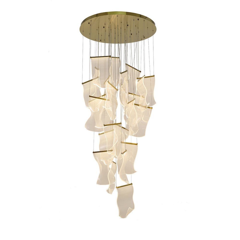 24-Light Brass Chandelier With Acrylic Crumbled Sheet Pendants