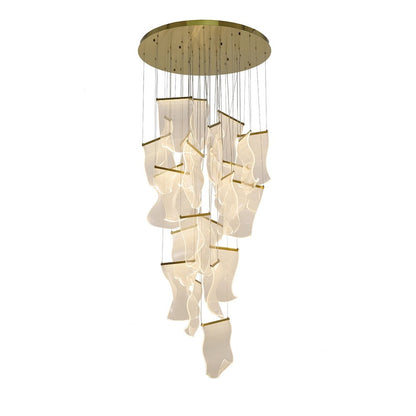24-Light Brass Chandelier With Acrylic Crumbled Sheet Pendants