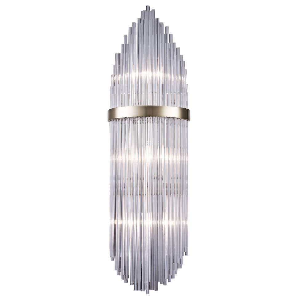 3-Light Chrome Metal Wall Sconce With Clear Glass Rods