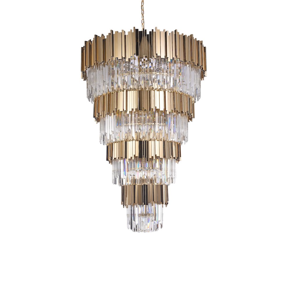 42-Light 4-Tier Gold Chandelier With Clear Crystals