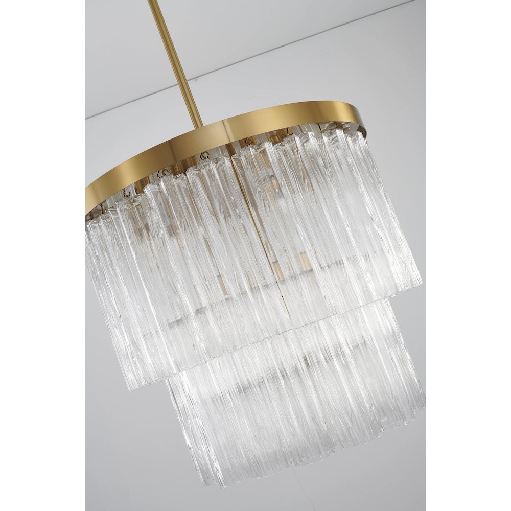 12-Light Satin Brass Metal Chandelier With Clear Ribbed Glass