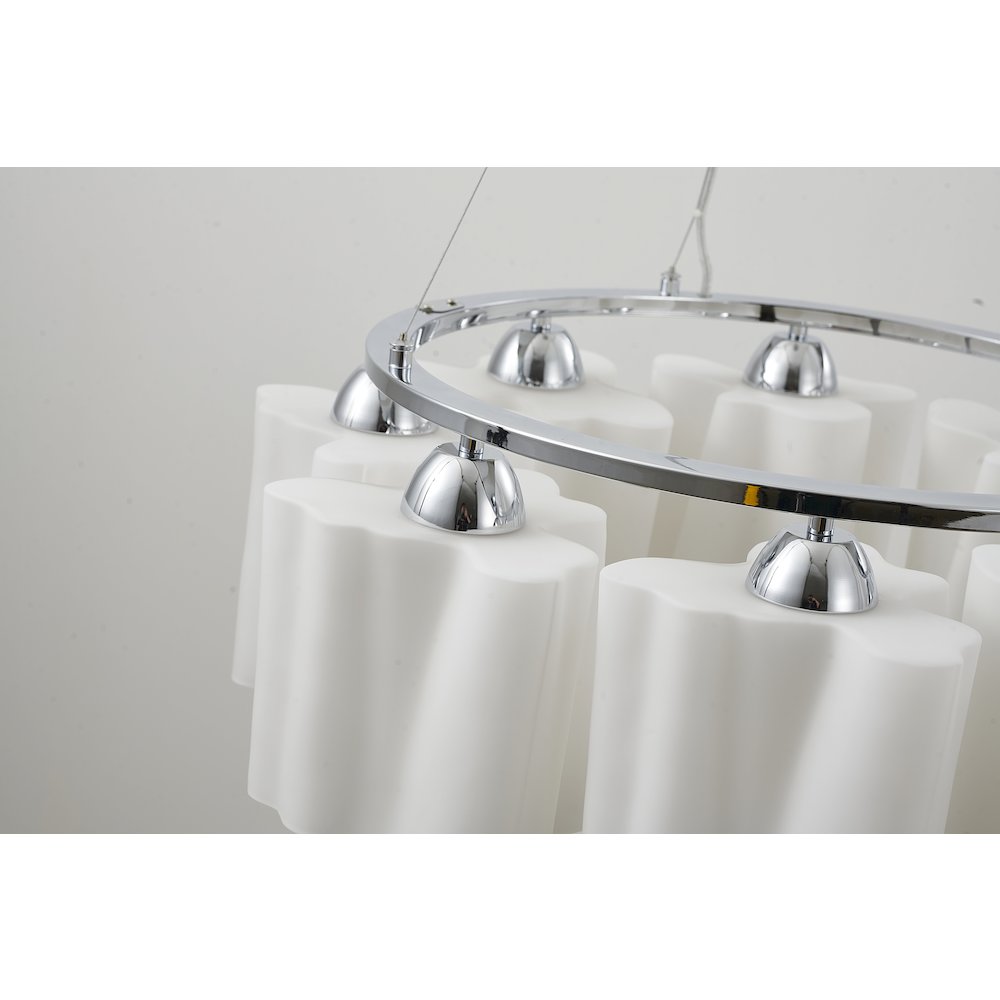 8-Light Chrome Chandelier With White Opal Glass Shades