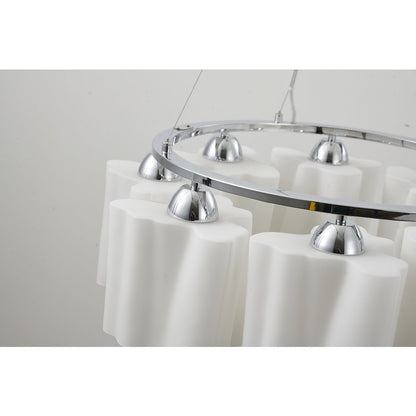 8-Light Chrome Chandelier With White Opal Glass Shades