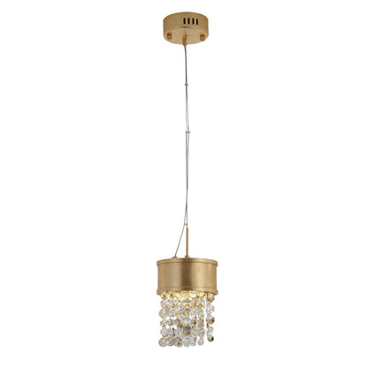 1-Light Gold LED Single Pendant With Clear And Champagne Crystals