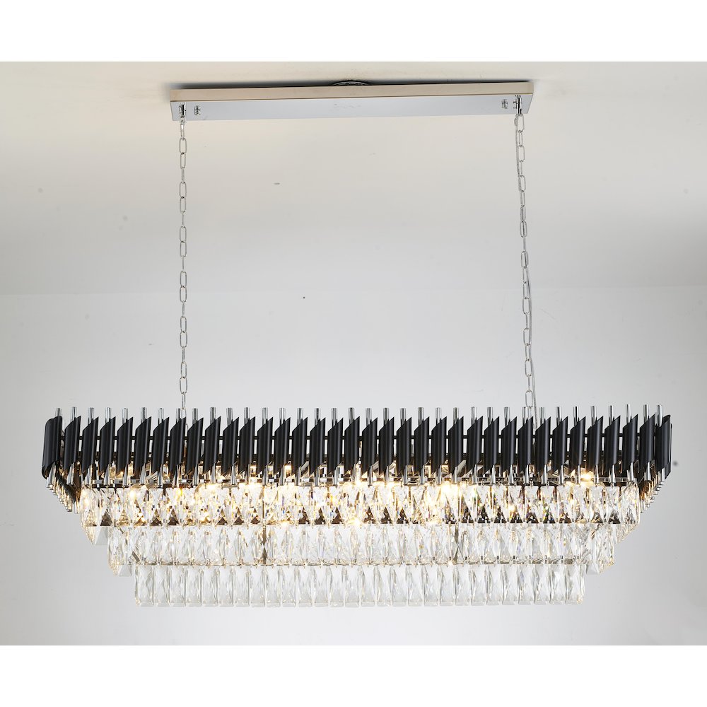 14-Light black and chrome chandelier with clear hanging crystal