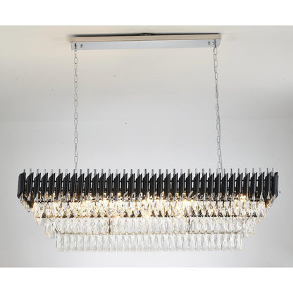14-Light black and chrome chandelier with clear hanging crystal