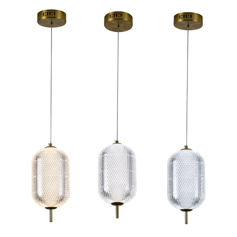 1-Light Brass Dimmable LED Single Pendant With A Clear PC Shade