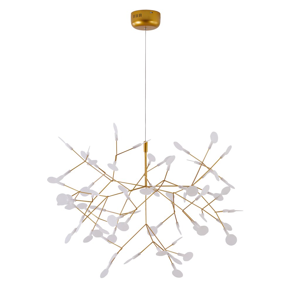 63-Light Gold LED Petal Chandelier With Frosted Acrylic Diffusers