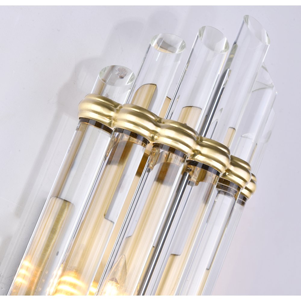 1-Light Antique Gold Metal Wall Sconce With A Clear Glass Rods