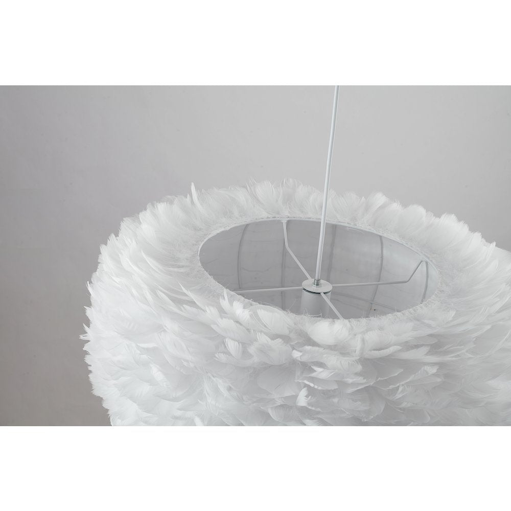 1-Light Light White Goose Fether Chandelier With A White Iron Frame