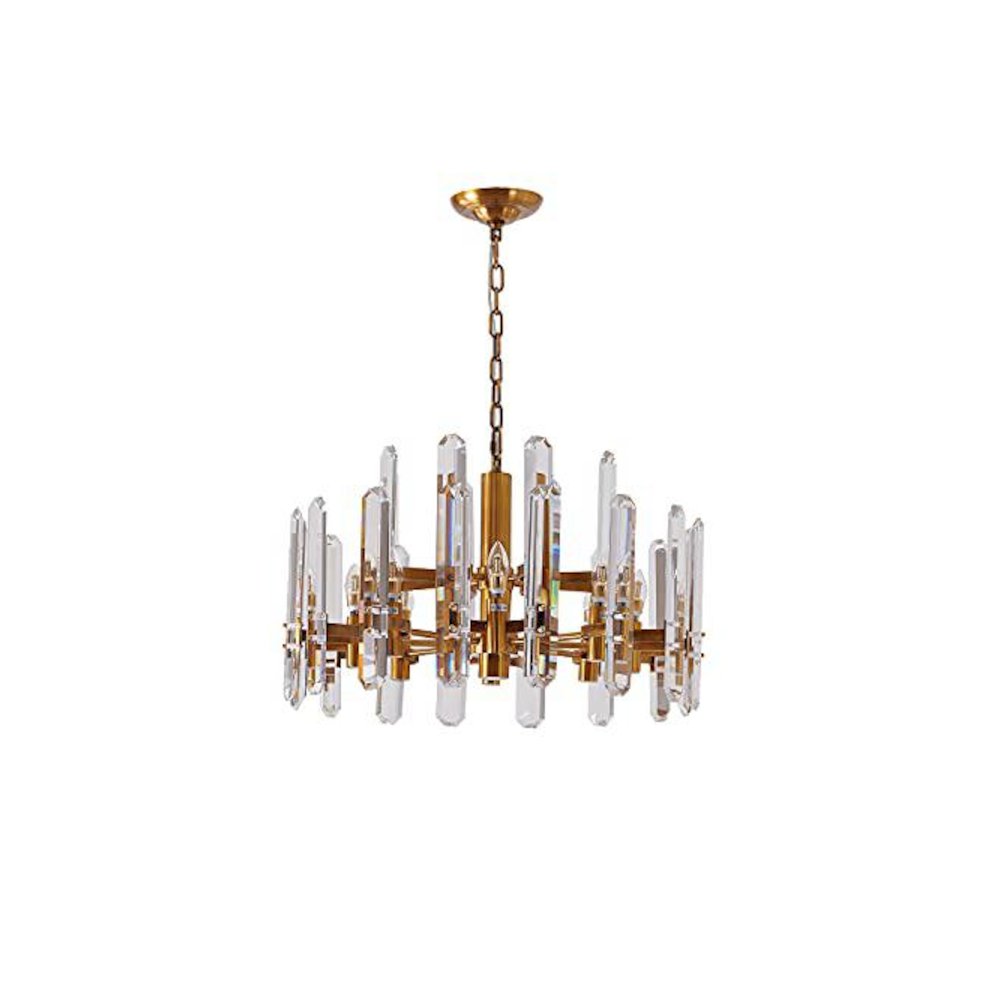 12-Light Gold Chandelier With Clear Crystal Plaques