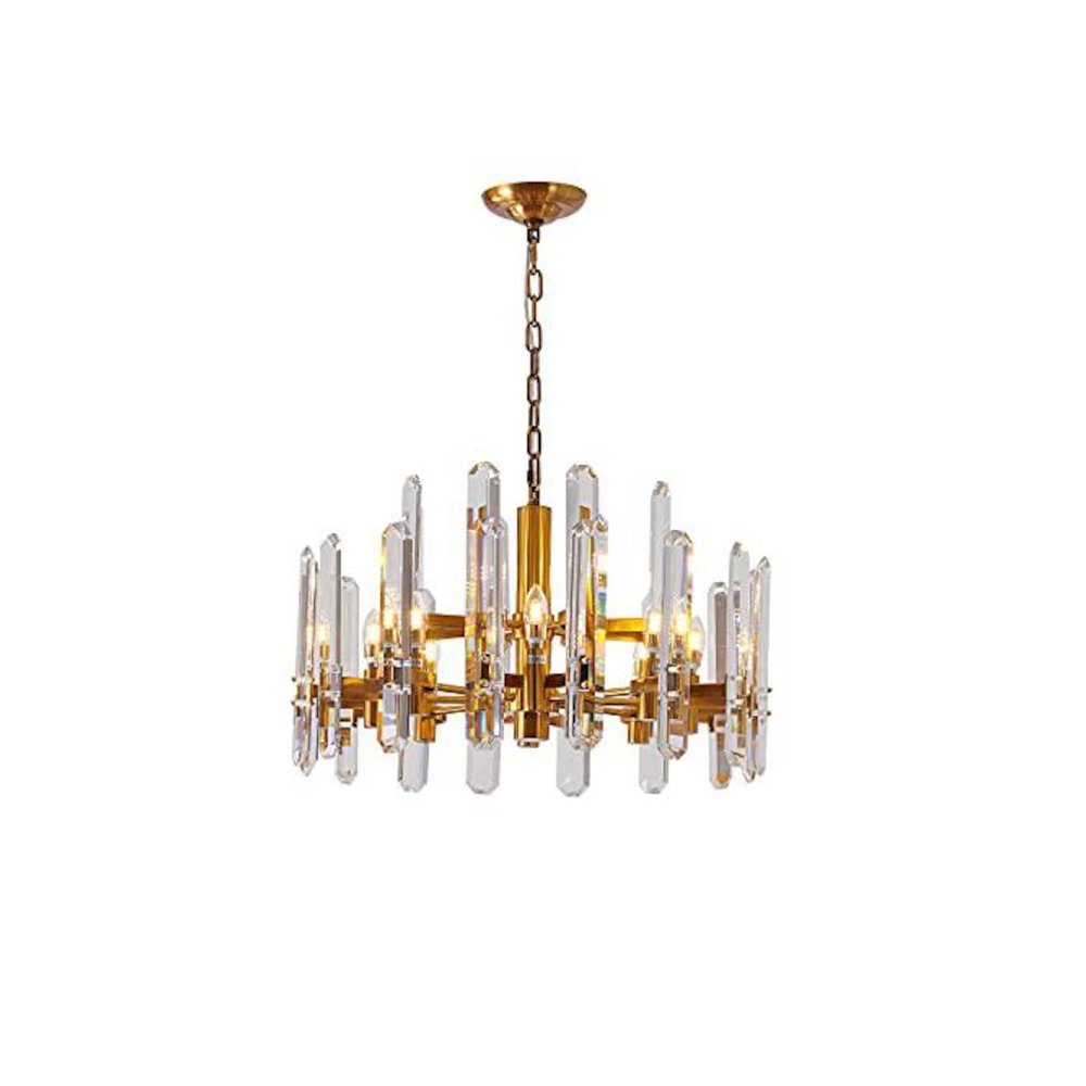 12-Light Gold Chandelier With Clear Crystal Plaques