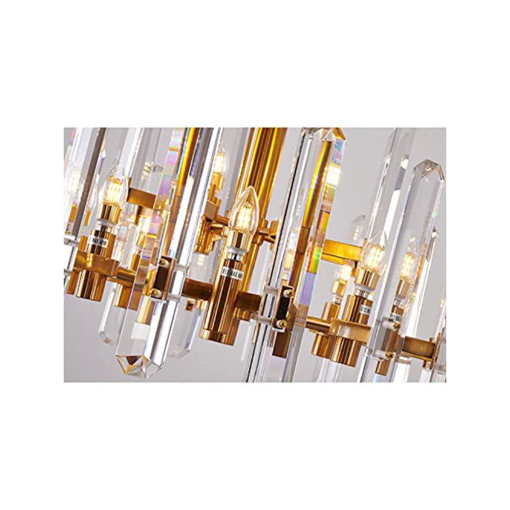 12-Light Gold Chandelier With Clear Crystal Plaques