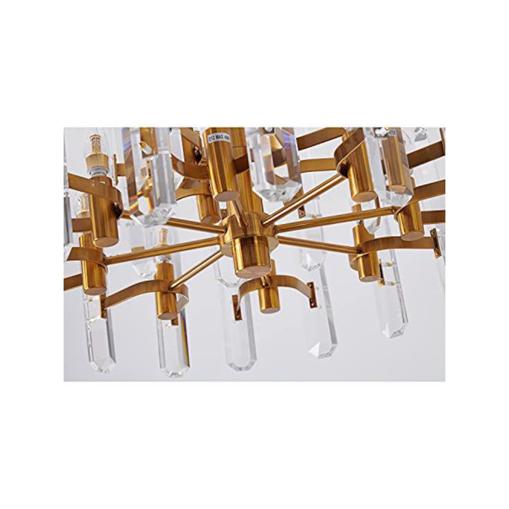 12-Light Gold Chandelier With Clear Crystal Plaques
