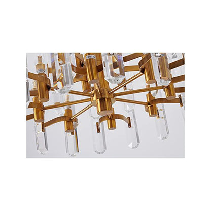 12-Light Gold Chandelier With Clear Crystal Plaques