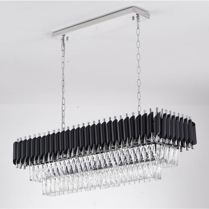 12-Light black and chrome chandelier with clear hanging crystals
