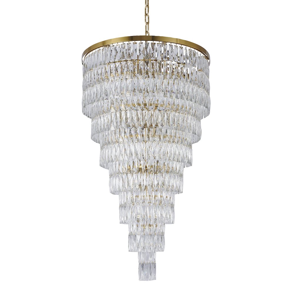 39-Light Gold Chandelier With Clear Hanging Crystals