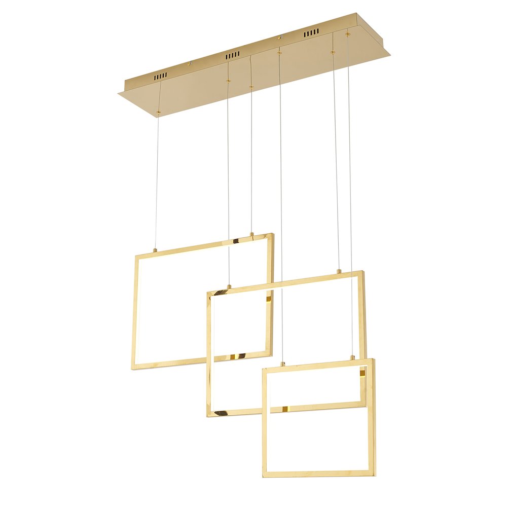 3-Light Gold LED Chandelier With Hanging Box Lights