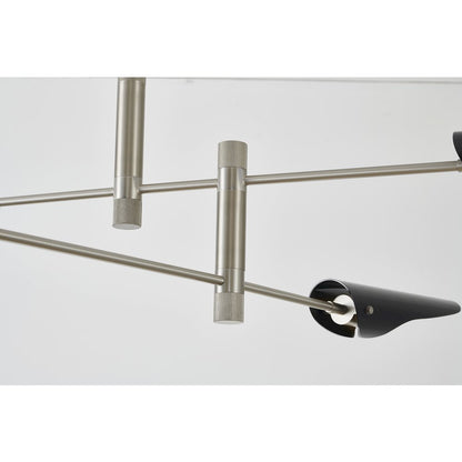 4-Light Shiny Nickel Chandelier With Black Shades