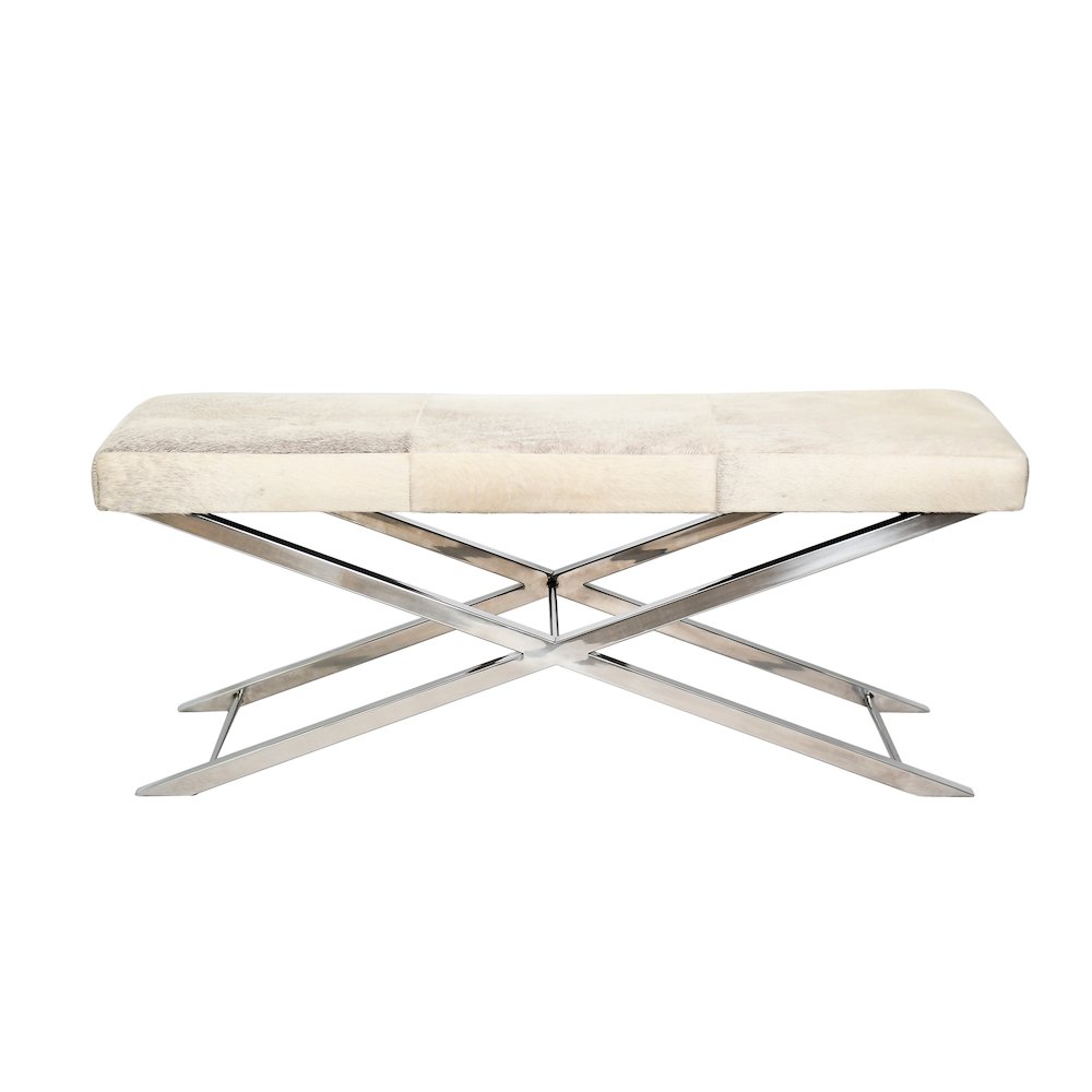 Chrome Stainless Steel Bench With Grey Hairline Leather