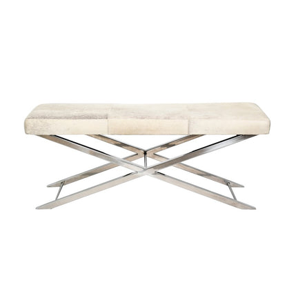 Chrome Stainless Steel Bench With Grey Hairline Leather