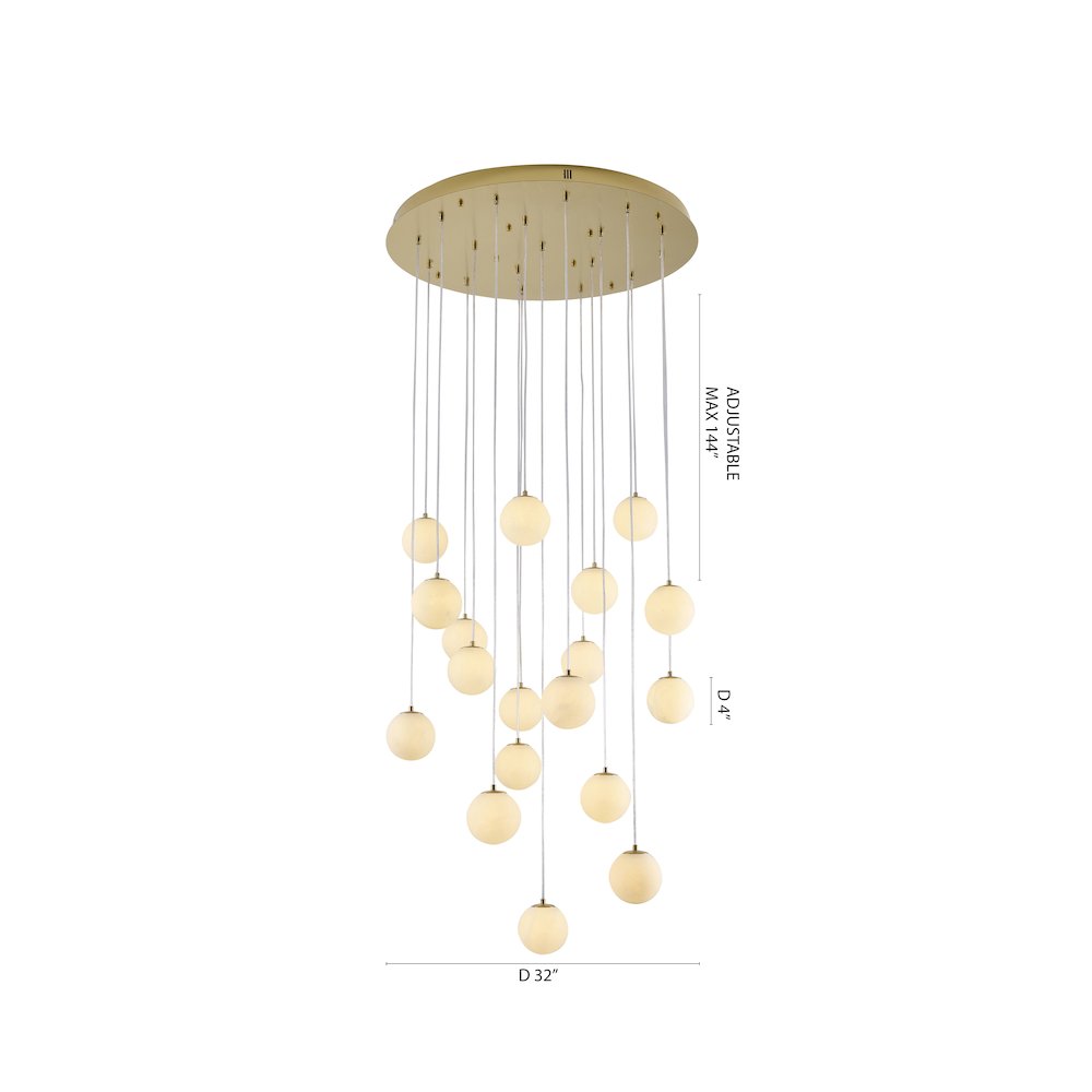 18-Light Brass Stainless Steel Chandelier With Alabaster Pendants