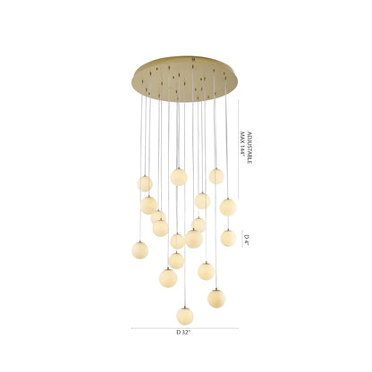 18-Light Brass Stainless Steel Chandelier With Alabaster Pendants